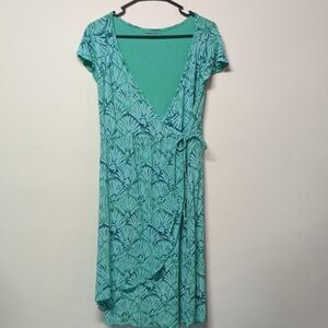 Fresh Produce Blue Faux Wrap Dress V Neck Short Sleeve Womens Size M